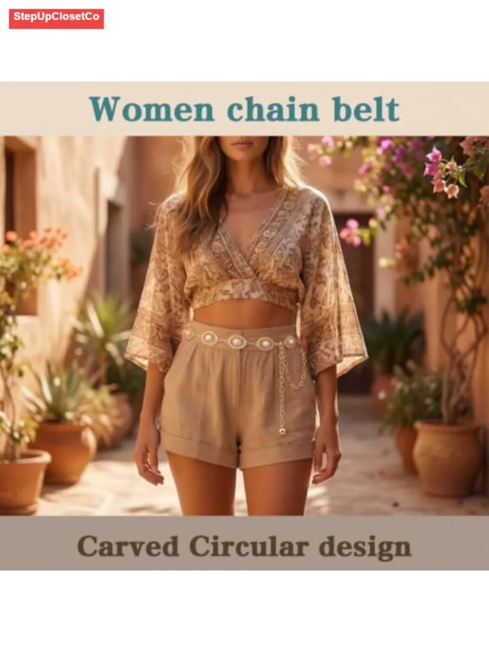 Adjustable Gold Waist Chain Belt Women Boho Vintage Pearl Metal Concho Belt